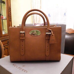 Mulberry Bayswater Double Zip Tote Oak Natural Leather Large Size